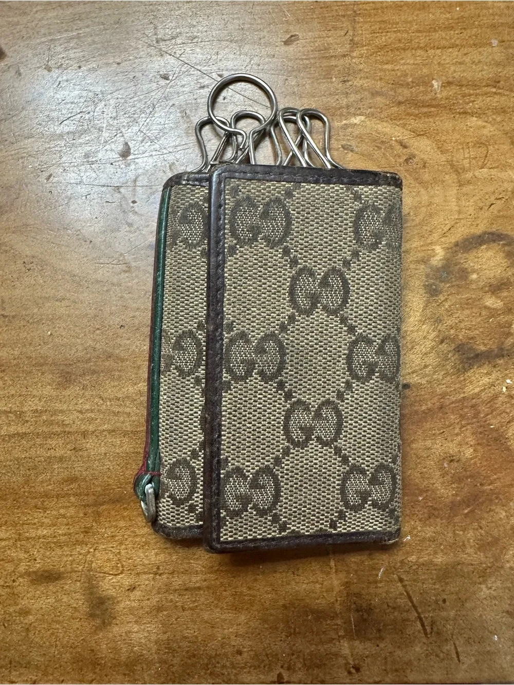 Gucci Brown Monogram Canvas Key & Card Holder with Green-Red Trim